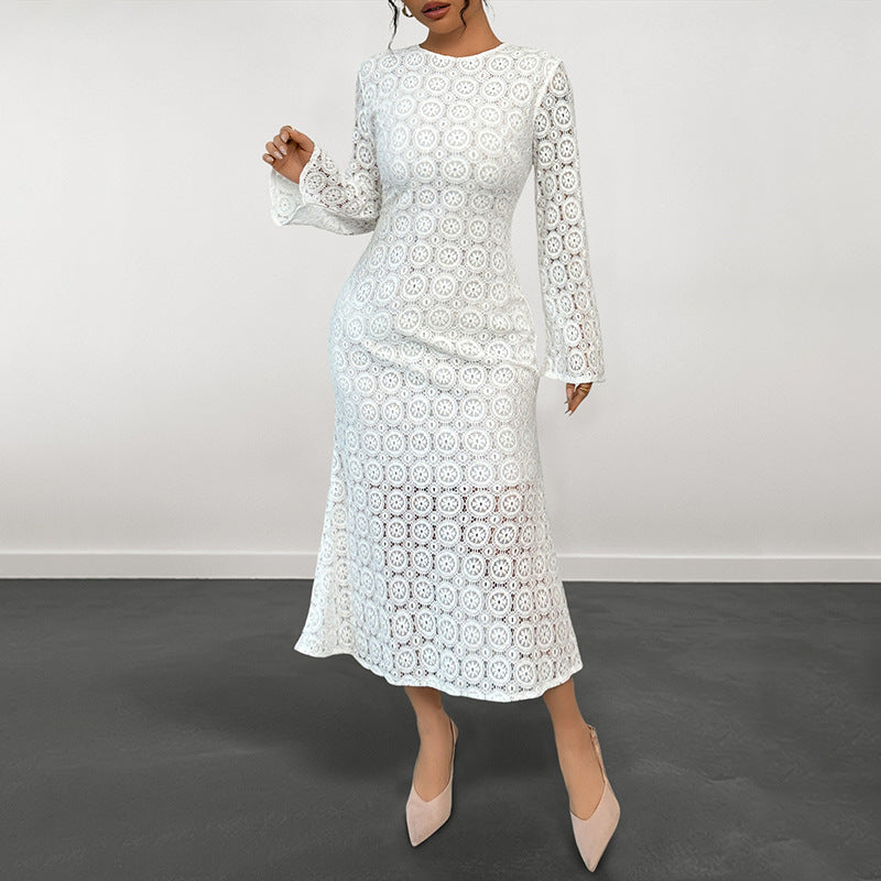 Damen Spitzenkleid V-Ausschnitt Voluminöse Ärmel Eveloria