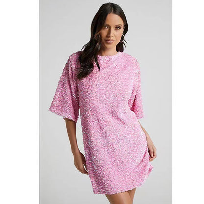 Damen Minikleid Pailletten Weite Ärmel Eveloria