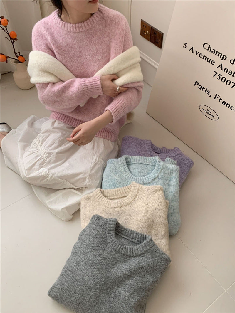 Damen Oversized Pullover Weiches Strick Grau