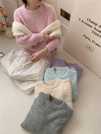 Damen Oversized Pullover Weiches Strick Grau