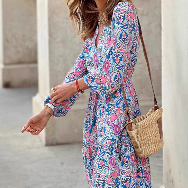Damen Maxi-Kleid Florales Muster V-Ausschnitt Eveloria