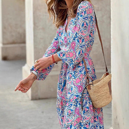 Damen Maxi-Kleid Florales Muster V-Ausschnitt Eveloria