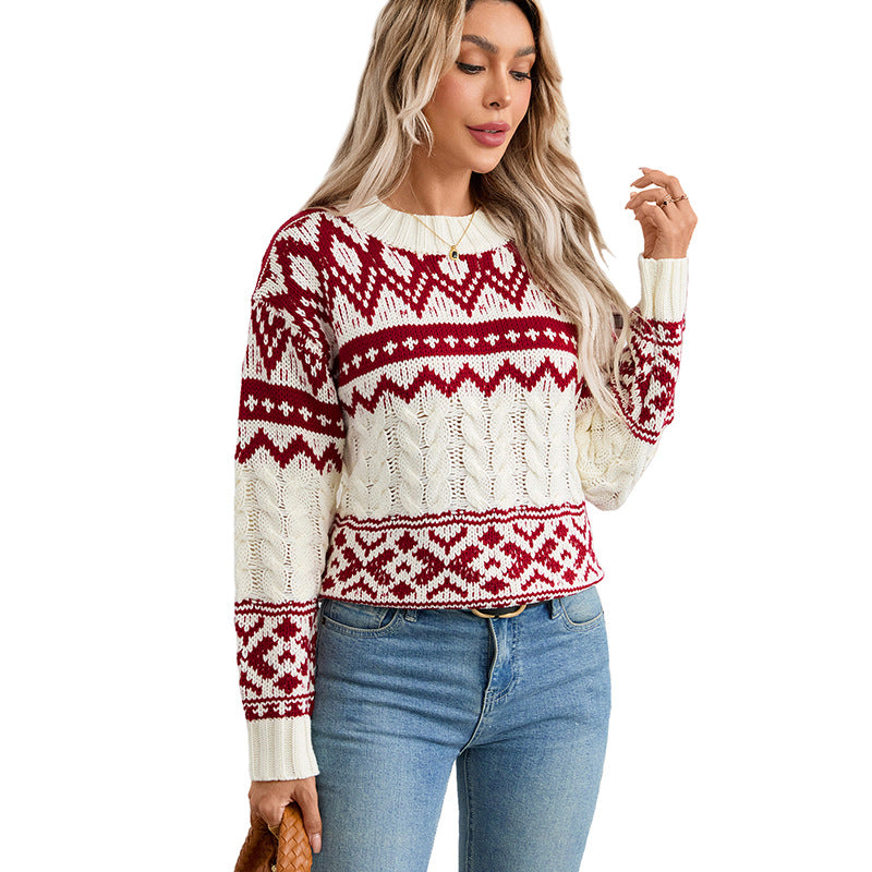 Damen Pullover Norweger Muster Hochgeschlossener Kragen Eveloria