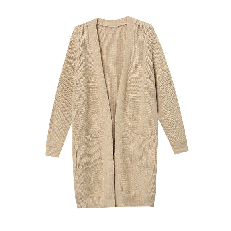 Damen Strickcardigan Leicht Mit Taschen Beige