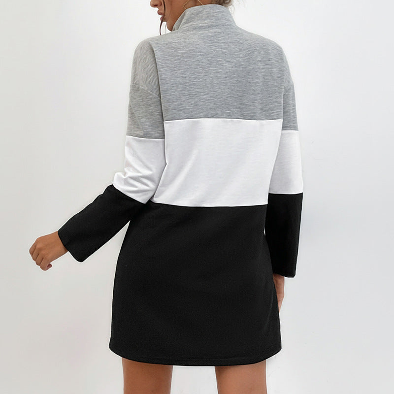 Damen Sport-Sweatkleid Halbhocher Kragen Farbblock-Design