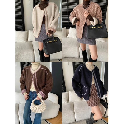 Damen Teddyjacke Lässig mit Taschen Braun