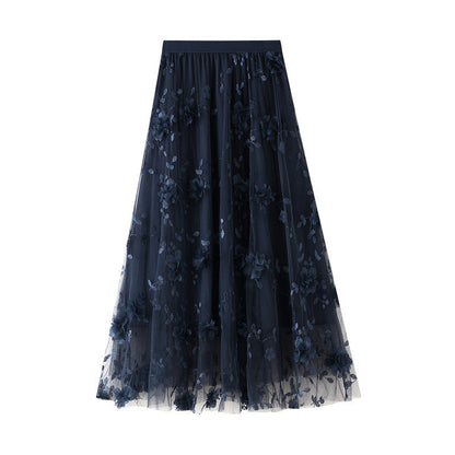 Damen Tüllrock Elastisch Floral Stickdetails