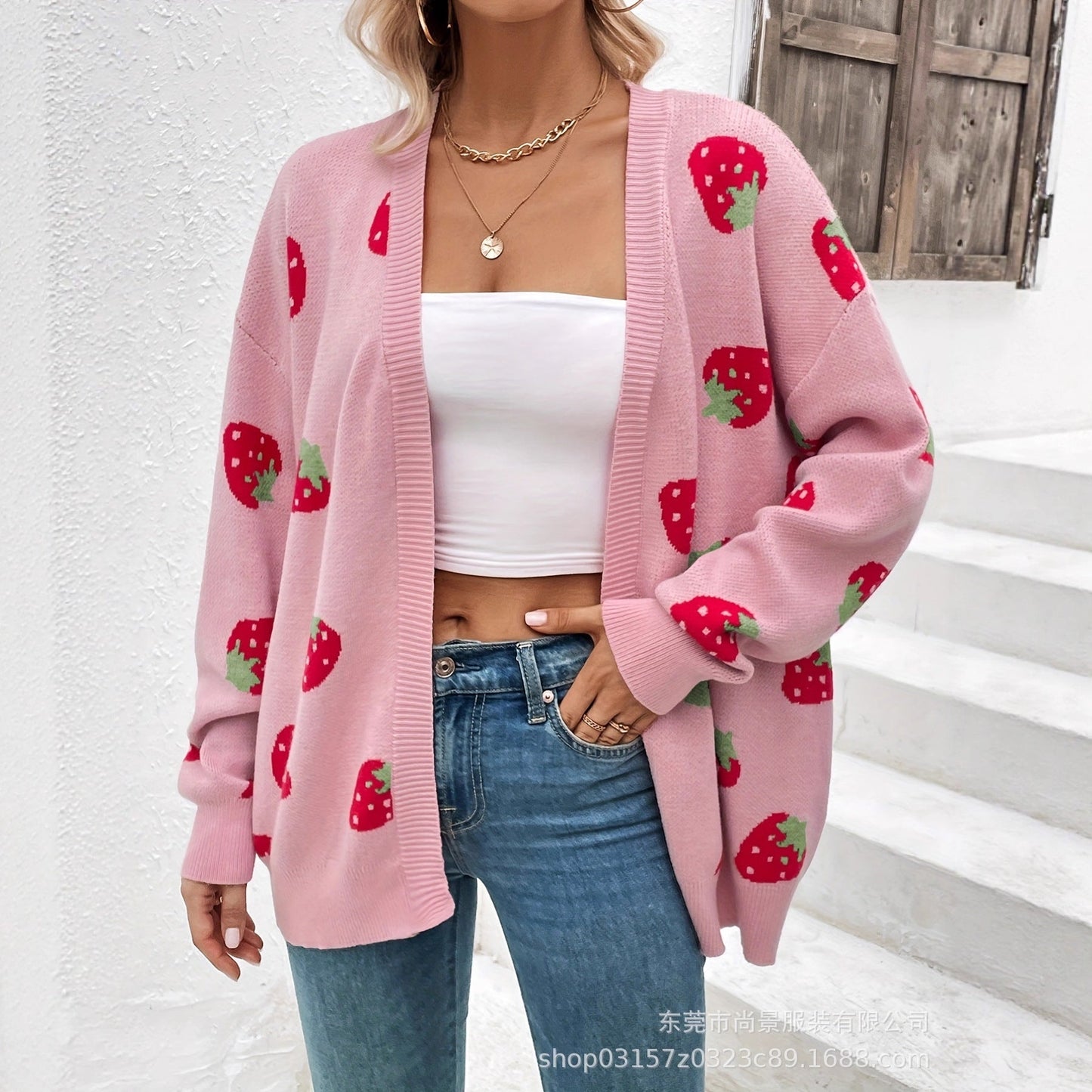 Damen Strickjacke Erdbeer-Muster Eveloria - Eveloria