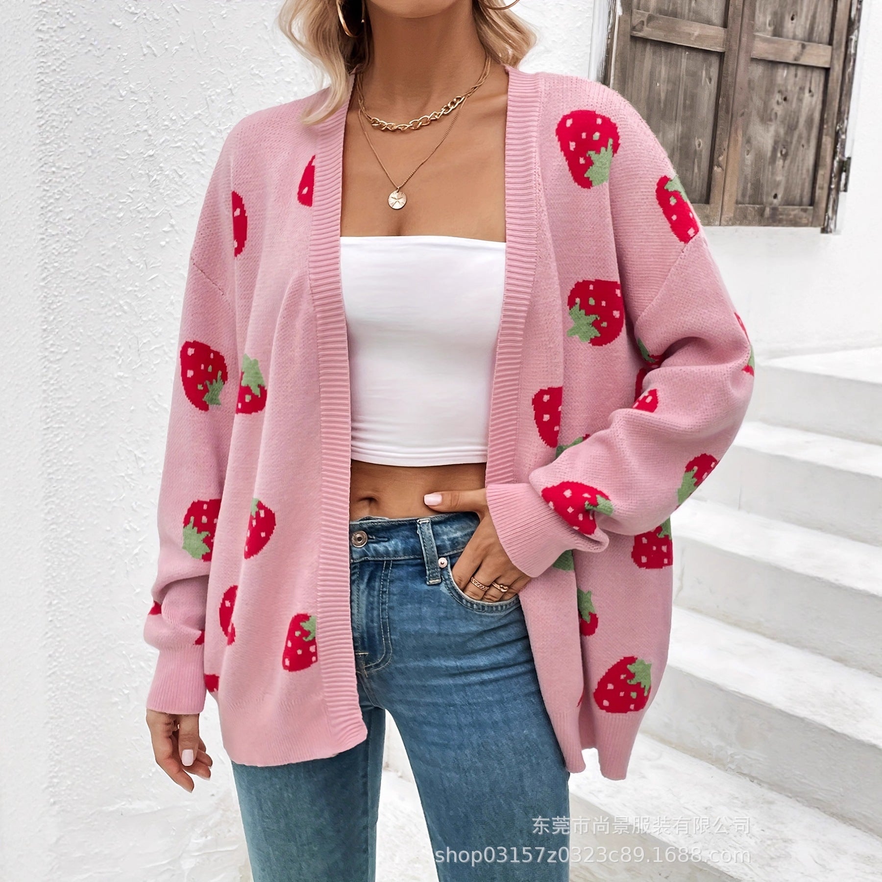 Damen Strickjacke Erdbeer-Muster Eveloria - Eveloria