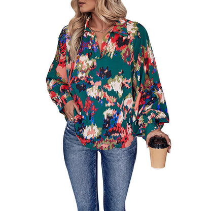 Damen Bluse Florales Muster Lässiger Schnitt Eveloria