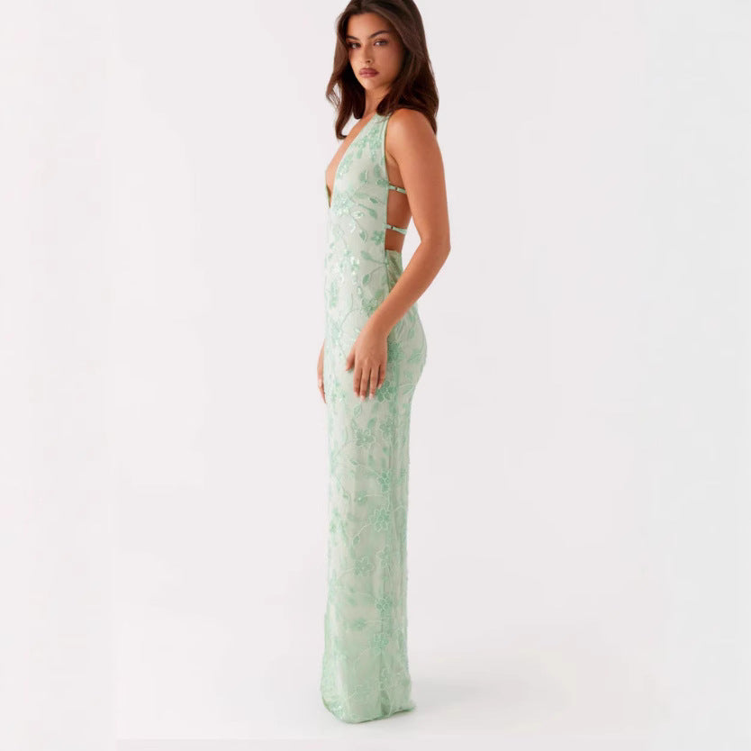 Damen Langarmkleid mit Spitze und V-Ausschnitt Floral