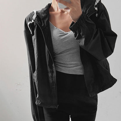 Damen Cropped Jacke Verstellbarer Kapuzenkragen Eveloria