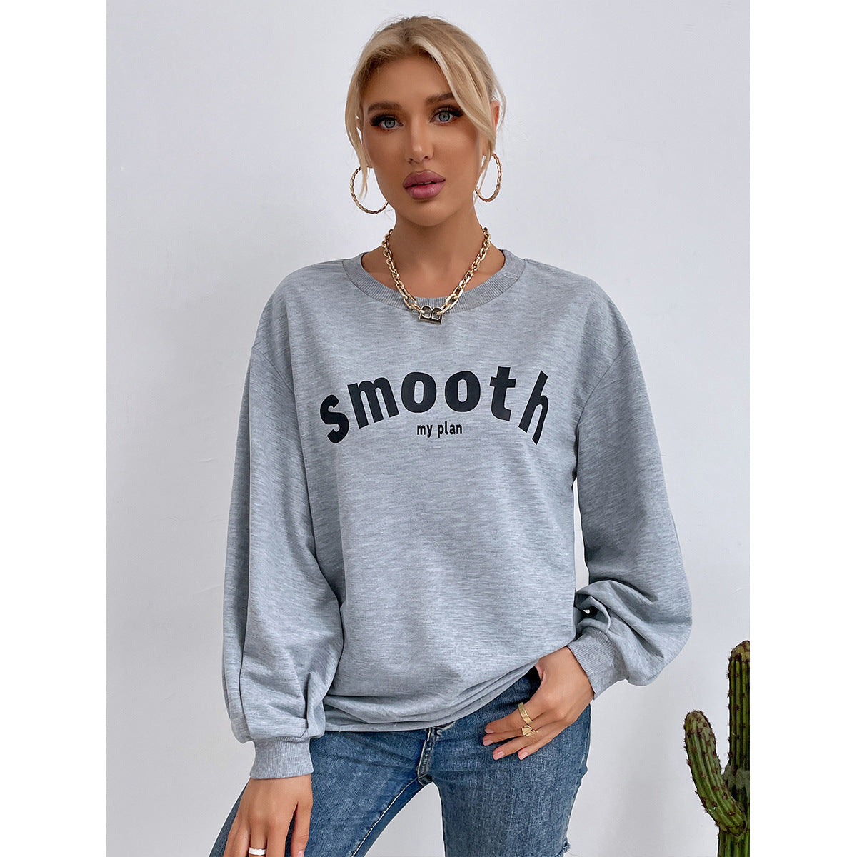 Damen Sweatshirt Puffärmel Schriftzug Eveloria - Eveloria