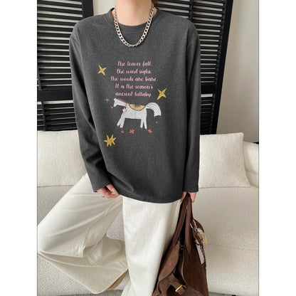 Damen Sweatshirt Einhorn-Print Rundhalsausschnitt Farbenfroh - Eveloria