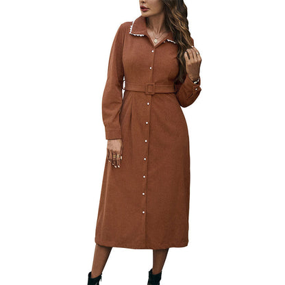 Damen Hemdblusenkleid Taillengürtel Seitenschlitz Eveloria