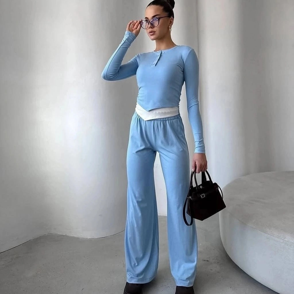 Damen Zwei-teiliges Outfit mit Kragen und weiten Hosen