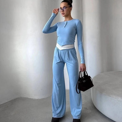 Damen Zwei-teiliges Outfit mit Kragen und weiten Hosen