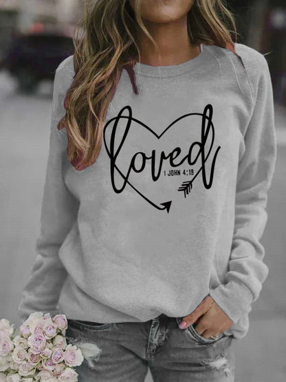 Damen Sweatshirt Herz-Aufdruck Inspirierend Grau Eveloria