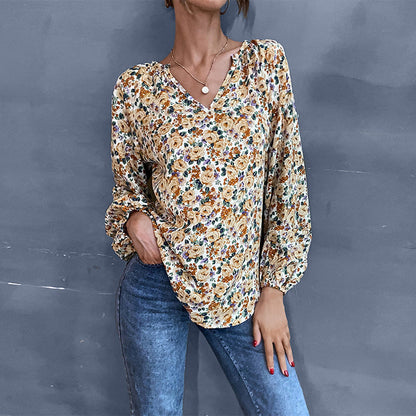 Damen Bluse Floralmuster Geraffte Ärmel