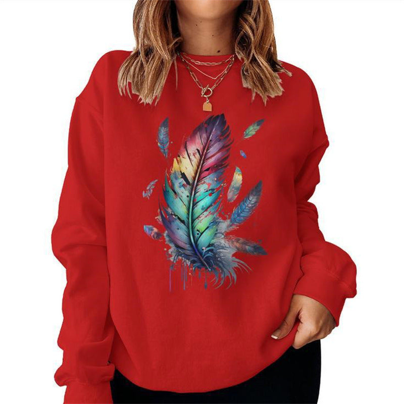 Damen Sweatshirt Bunt Federdesign Lässig Größe