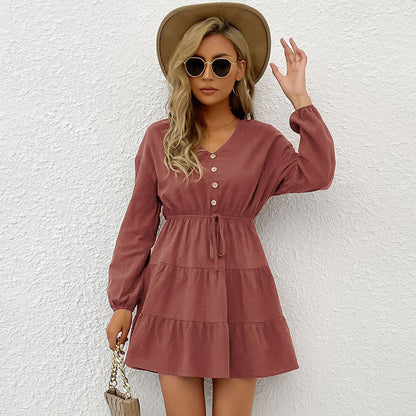 Damen Minikleid mit Schößchen und Knöpfen Eveloria