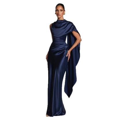 Damen Maxikleid Asymmetrisch Satin Elegant