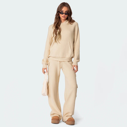 Damen Hoodie Kapuze Weiches Waffelmuster Eveloria