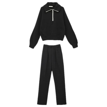 Damen Sport-Zweiteiler Set Lässiger Kragen Weite Hose Eveloria