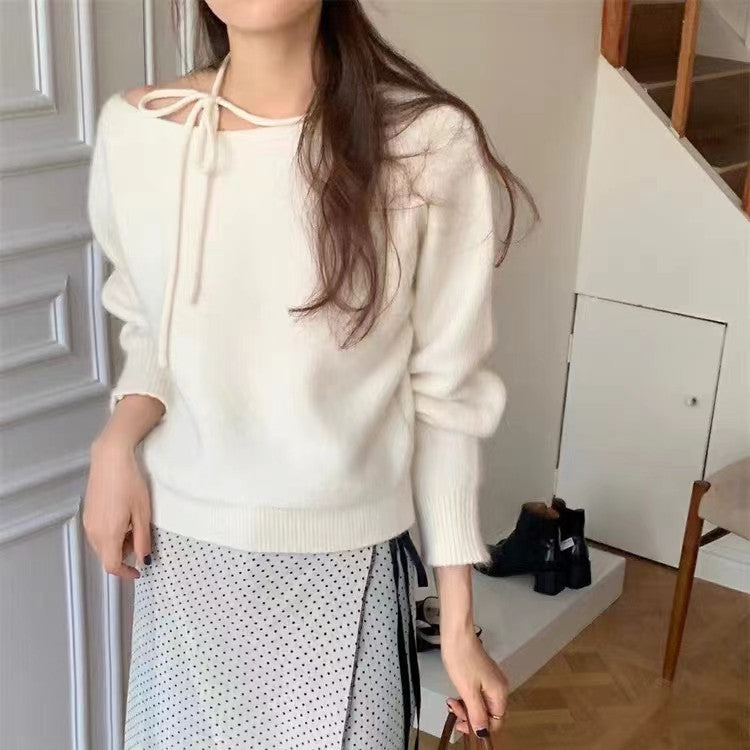 Damen Pullover Weiches Material Dekoratives Halsband Beige