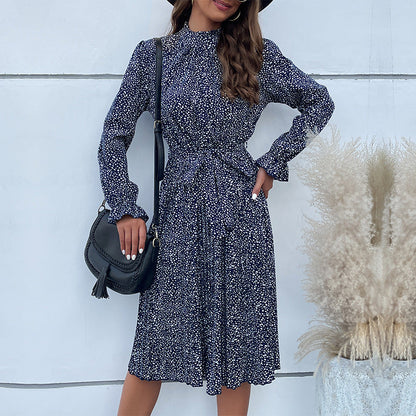 Damen Wickelkleid Midi Länge Rüschensaum Taillengürtel