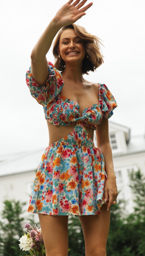 Damen Sommer Set Puffärmel Cut-Out-Details