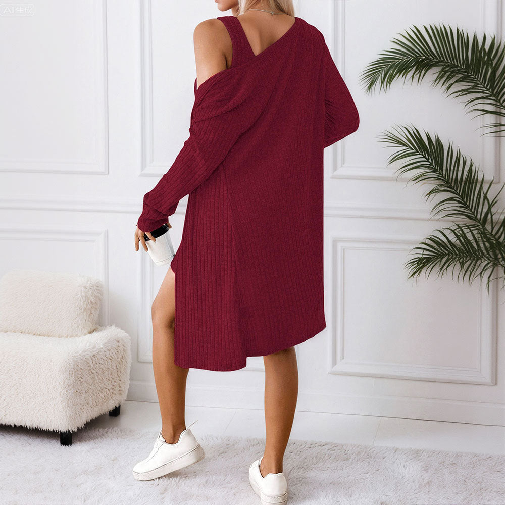 Damen Strickkleid mit Cardigan Offen Eveloria