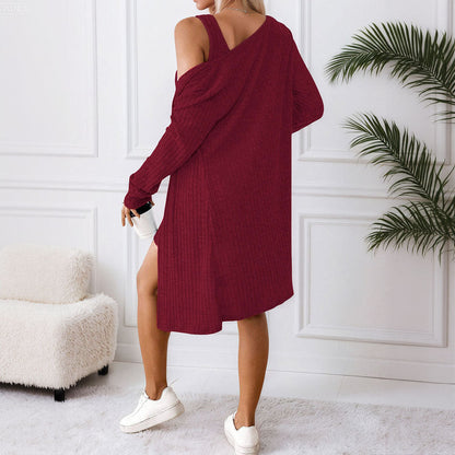 Damen Strickkleid mit Cardigan Offen Eveloria