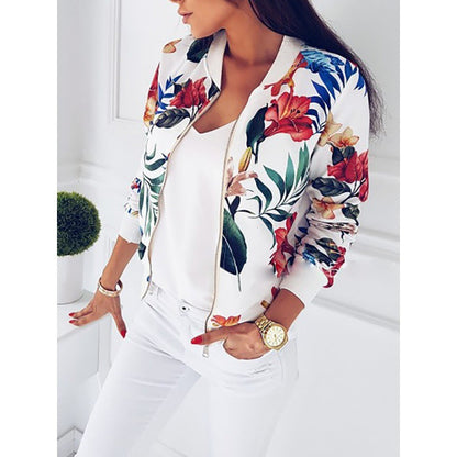 Damen Bomberjacke Blumenmotiv Elastisch Eveloria