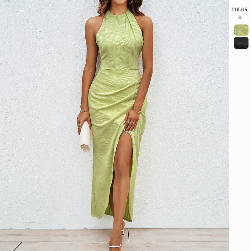 Damen Maxikleid mit Raffungsausschnitt und Seitenschlitz Schwarz - Eveloria