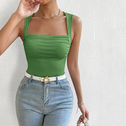 Damen Trägershirt Figurbetonter Stil Quadratischer Ausschnitt Raffung