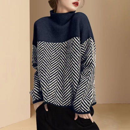 Damen Pullover Hochgeschlossener Kragen Wabenmuster Eveloria