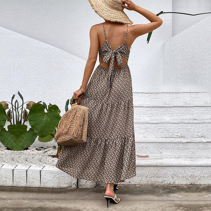 Damen Maxikleid Spaghettiträger Rüschendetails Eveloria