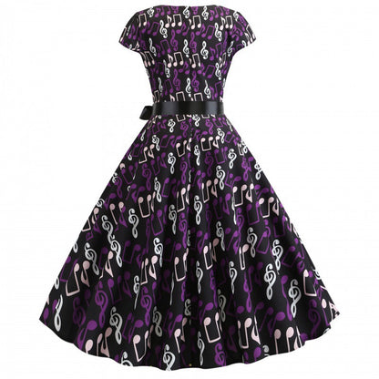 Damen Swing-Kleid Musisches Muster Taillengürtel Eveloria