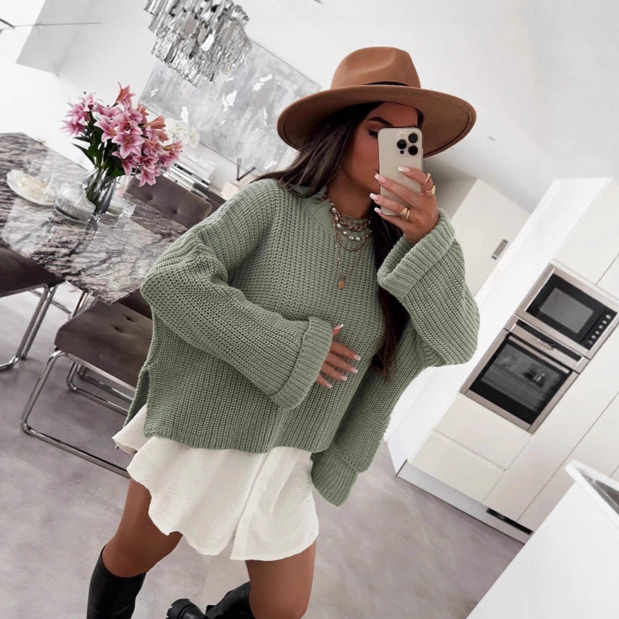 Damen Pullover Strukturiertes Gewebe Weit Schnitt Beige Eveloria