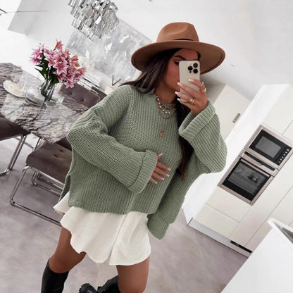 Damen Pullover Strukturiertes Gewebe Weit Schnitt Beige Eveloria