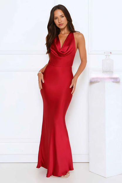 Damen Abendkleid Satin Tiefes Wasserfall- Eveloria