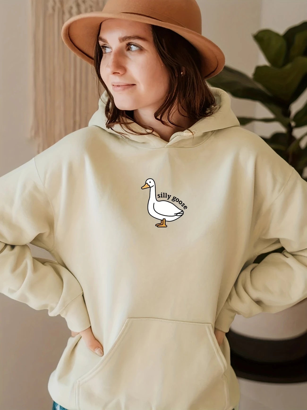 Damen Kapuzenpullover Gänsemotiv Weiches Fleece Innen Eveloria