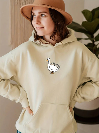 Damen Kapuzenpullover Gänsemotiv Weiches Fleece Innen Eveloria