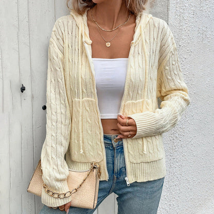 Damen Strickjacke Kapuze Reißverschluss Eveloria - Eveloria