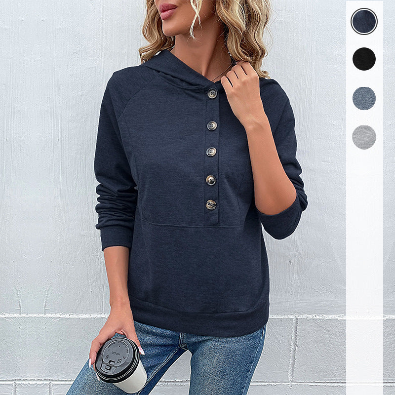 Damen Kapuzenpullover Lässig Knopfdetails Moderner Schnitt - Eveloria