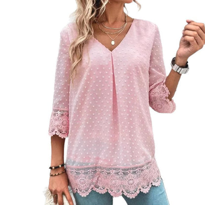Damen Bluse Spitze Puffärmel Eveloria