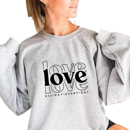 Damen Sweatshirt Voluminöse Ärmel Love-Print Grau Eveloria