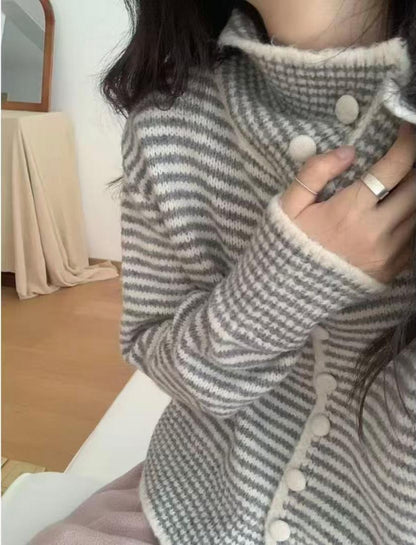 Damen Strickjacke Großkragen Knöpfe Eveloria