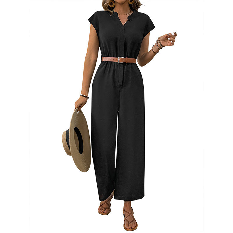 Damen Jumpsuit Elastischer Bund Taillengürtel
